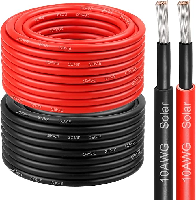 10 AWG Solar Cable 50FT Red + 50FT Black Tinned Copper Wire, 10 Gauge Solar Panel Wire for RV, Automotive, Trailer, Marine, Outdoors