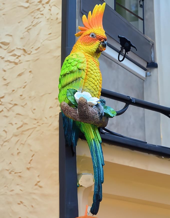 Teaeeno Resin Real Wall Bird Statue Decor,Real Parrot Sculpture Home Decor,Outdoor Indoor Figurine Ornaments-Garden Tree Sculpture,Resin Animal Statue for Garden, Terrace, Lawn, Yard