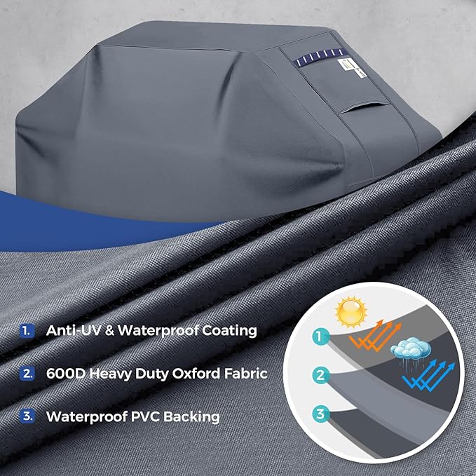 Grill Cover for Outdoor Grill 600D Heavy Duty 59Inch Waterproof,UV & Fade Resistant,BBQ Cover with Adjustable Straps,BBQ Grill Cover for Weber,Blackstone,Charbroil etc,Grey