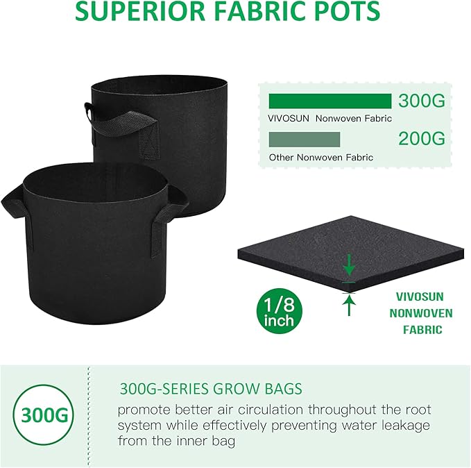 NYONG 12-Pack 25 Gallon Thickened Non-Woven Grow Bags, Aeration Fabric Pots with Handles（Black）