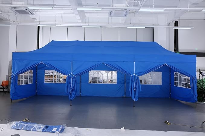 COBIZI 10x30 Pop Up Canopy with 8 Sidewall,Heavy Duty Canopy UPF 50+ All Season Wind Waterproof Commercial Outdoor Wedding Party Tents for Parties Canopy Gazebo with Roller Bag(10 x 30 ft White)