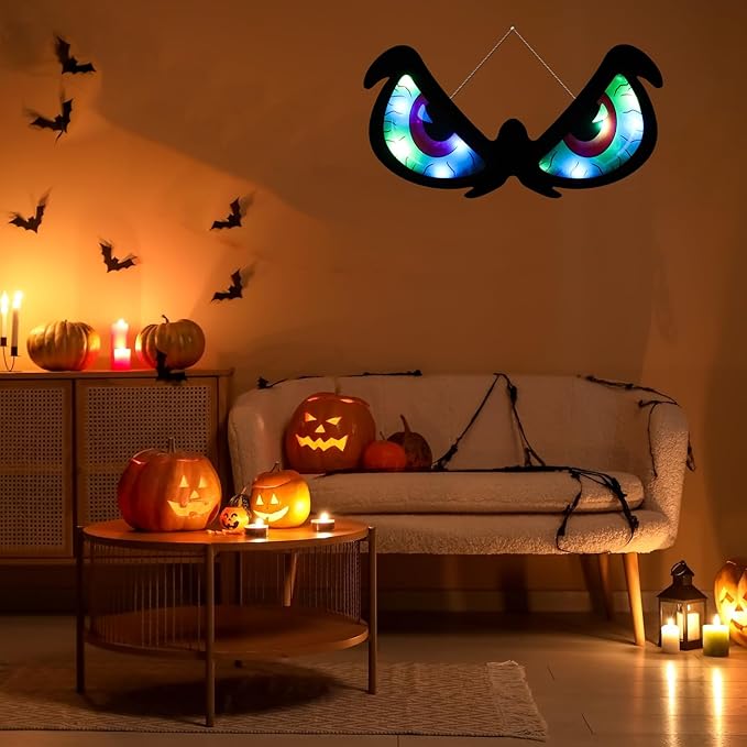 Halloween Decorations Spooky Eyes Lights - 21 Inch Large Wooden Window Eye Lights with 8 Color Modes for Halloween Decor Indoor Home,Wall,Window,Trees (Style - B)