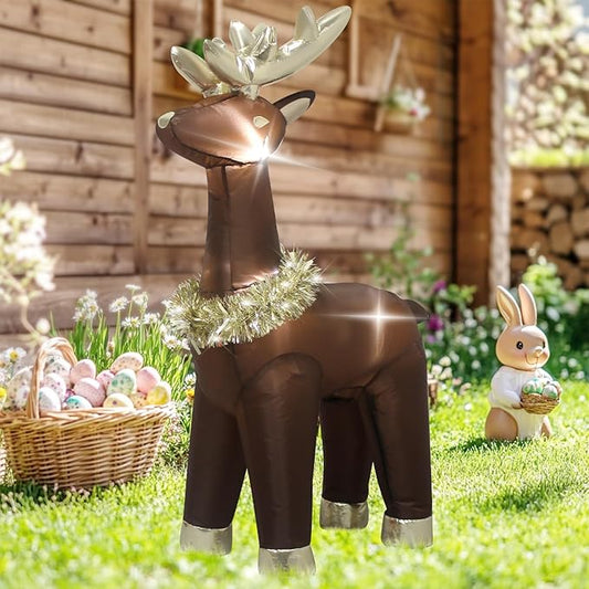 3.5 Feet Inflatable Deer Outdoor Decorations with LED Lights, Blow up Christmas Reindeer for Indoor Outdoor Decorations, Cute Shape with Gold Collar, Easter Inflatable Reindeer Decoration