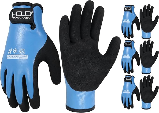 HANDLANDY Waterproof Work Gloves for Cold Weather, Insulated Winter Freezer Work Gloves with Grip for Men & Women