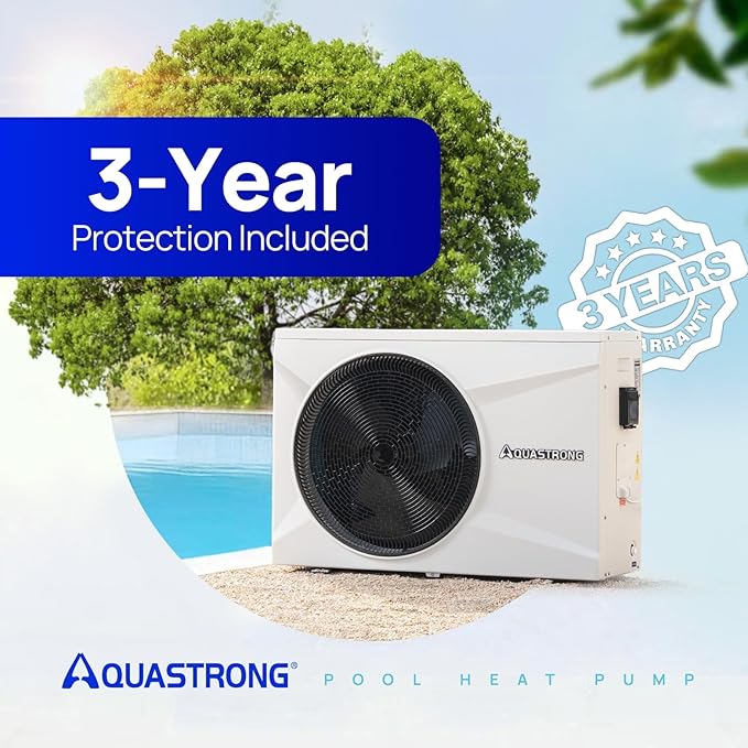 Aquastrong Inverter Swimming Pool Heat Pump, 35,000 BTU 9,000 Gallons Electric Pool Heater for Above Ground and Inground Pool, WiFi Capable Timer, Heating and Cooling Pool Heater 120V