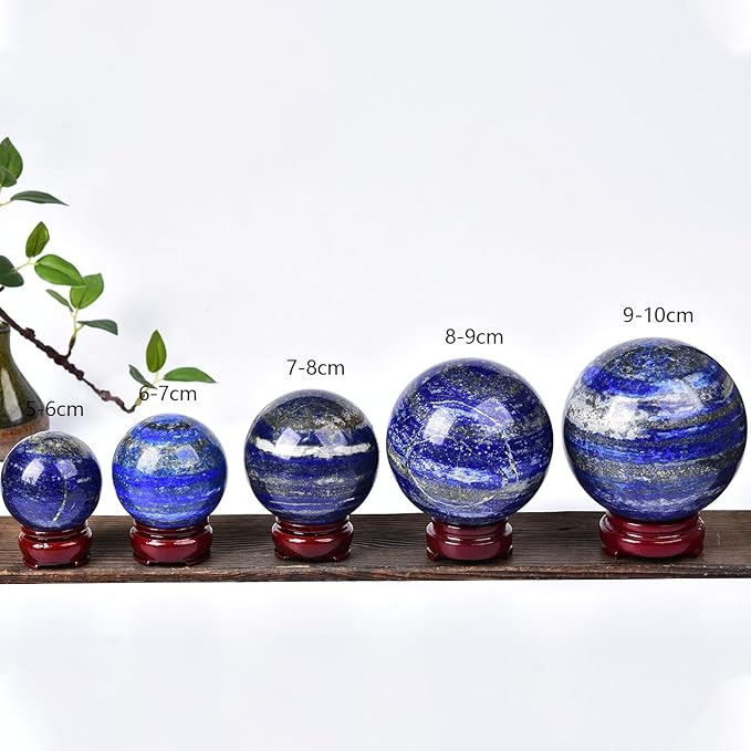 JIC Gem Large Blues Lapis Lazuli Crystal Sphere Ball with Wooden Stand Quartz Crystal Ball Healing Crystal Sphere 90-100mm