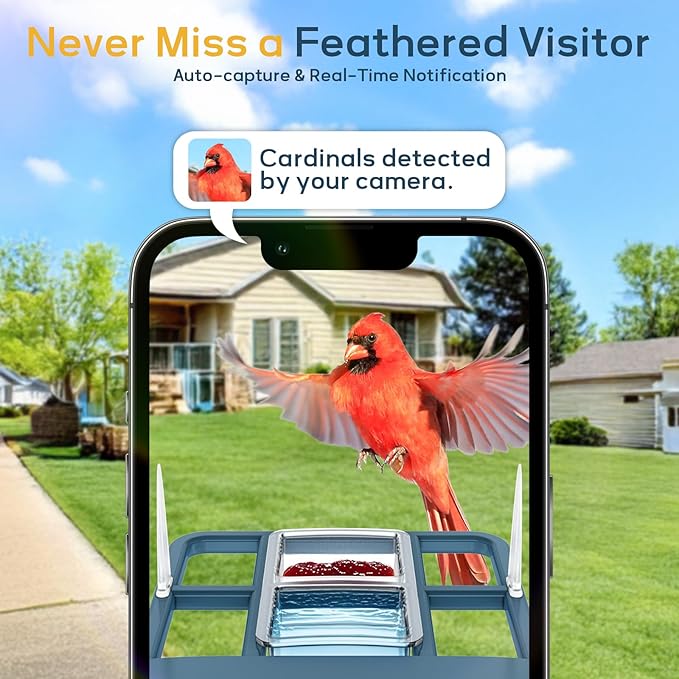 Smart Bird Feeder with Camera for Outdoor,WiFi Bird Watching Camera with Built-in AI Birds Identification,Solar Powered,Auto Record Video by Cloud Storage,FHD Birds House with Cam,Gift for Parents