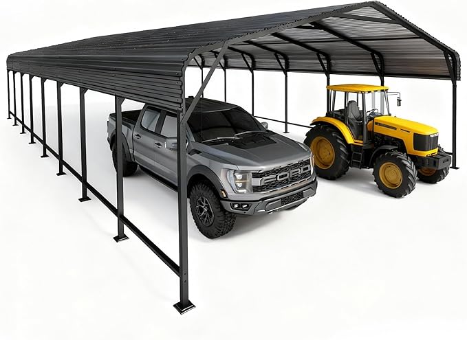 20x40 Heavy-Duty Metal Carport, Galvanized Steel Shelter for Pickup Trucks, Boats, Cars & Tractors, All Weather Protection Outdoor Vehicle Cover