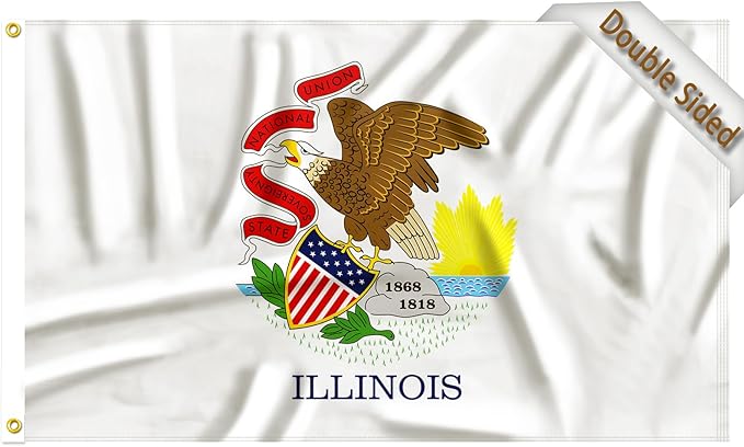 FLAGWIN Illinois Flag 3x5 FT - 3 Ply Double Sided Polyester Flags with Brass Grommets - Vivid Color and Fade Proof State of Illinois Flag 3x5 Outdoor