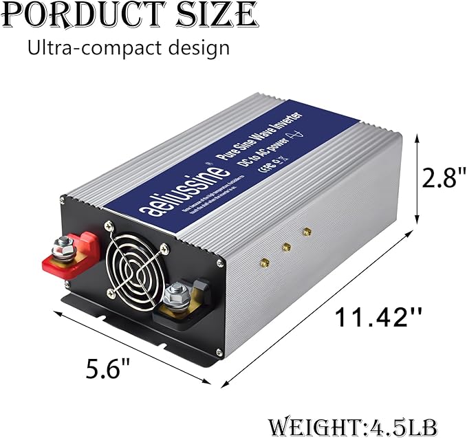 2000W Pure Sine Wave Inverter-24V DC to 110V 120V AC Power Converter with 4 AC Outlets, 24 Volt Power Inverter for Truck, Rv, Camping, Home, Emergency Pow