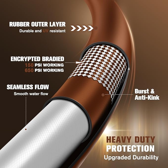 Heavy Duty Garden Hose 5/8" x 25ft, Flexible Lightweight Water Hose, Hybrid Rubber, NO Kink, 650 Burst PSI, Male to Female Fittings