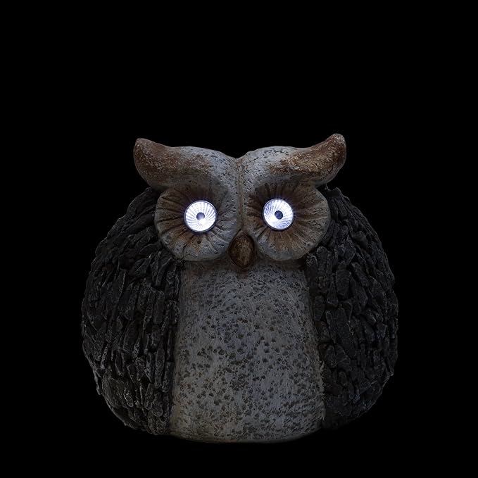 Alpine Corporation 13" Tall Outdoor Solar Powered Owl Yard Statue with LED Lights