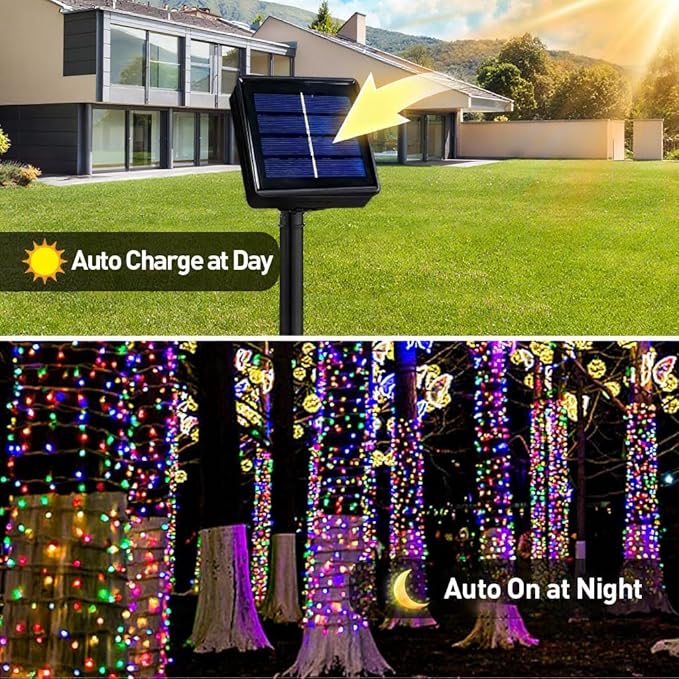 2 Pack Solar Christmas String Lights, Total 400 LED 144Ft Solar String Lights, Outdoor Lighting with 8 Modes Waterproof for Xmas Tree, Garden, Patio, Party Decorations (Multi Color)