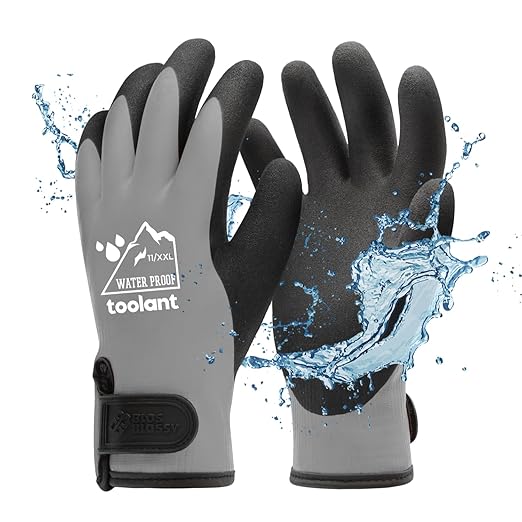 100% Waterproof Gloves for Men and Women, Winter Work Gloves for Cold Weather, Touchsreen, Thermal Gloves for Fishing, Gardening and Working in Freezer, With Grip, Grey, XX-Large