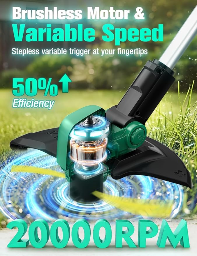 KIMO 20V Weed Wacker and Blower Combo w/2 x 2.0Ah Battery & Charger, 12 Inch String Trimmer w/10Pcs Cutting Lines, 4-in-1 Leaf Blower Cordless w/Vacuum, 3 Nozzles & 20" Extended Tube for Yard, Garden