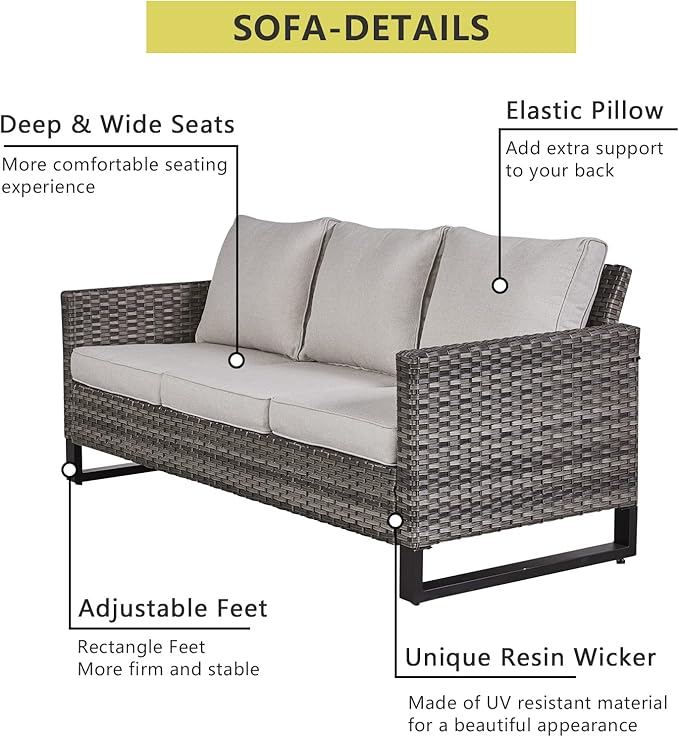 HUMMUH Patio Furniture Set with Fire Pit Table 41 in 55,000 BTU,5 Piece Wicker Outdoor Conversation Sets -Sturdy Outdoor Swivel Rocker Chairs Patio Sofa for Porch,Garden,Backyard