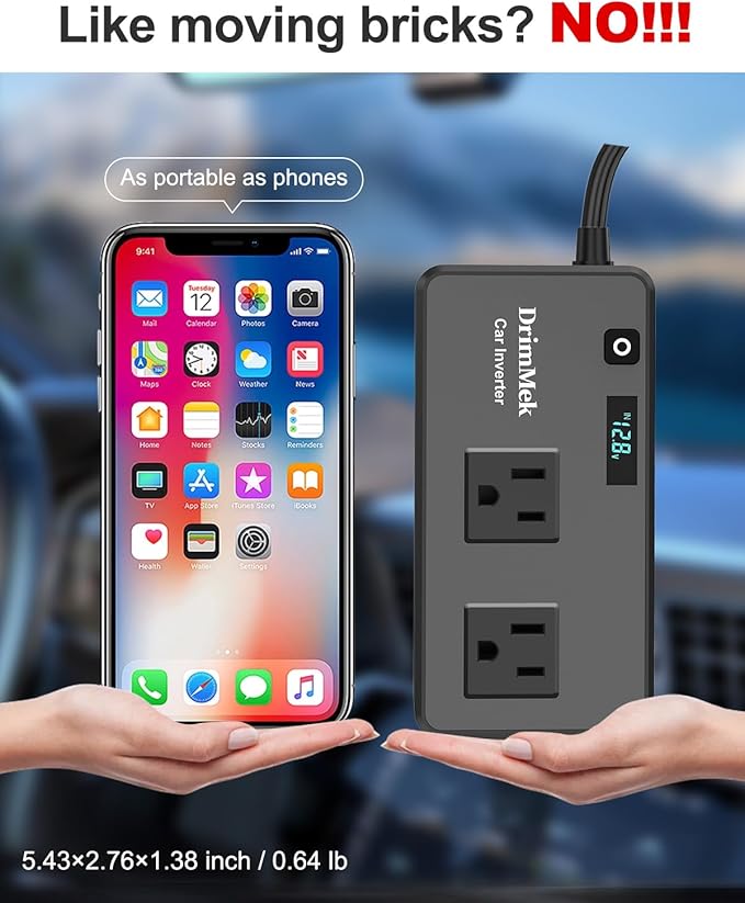 200W Car Power Inverter, Car Plug Adapter Outlet DC Inverter 12V to 110V AC Cigarette Lighter with 24W USB-C & USB-A Dual Outlets Fast Car Charger for Laptop Vehicles, Road Trip, Camping