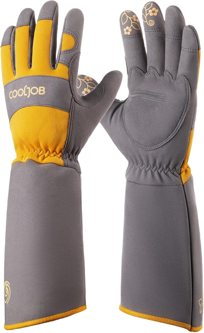COOLJOB Thorn Proof Rose Pruning Garden Gloves for Women, Long Sleeve Padded Yard Work for Bush, Blackberry, Cactus, Heavy Duty/Puncture Resistant/Machine Washable, Large, Yellow