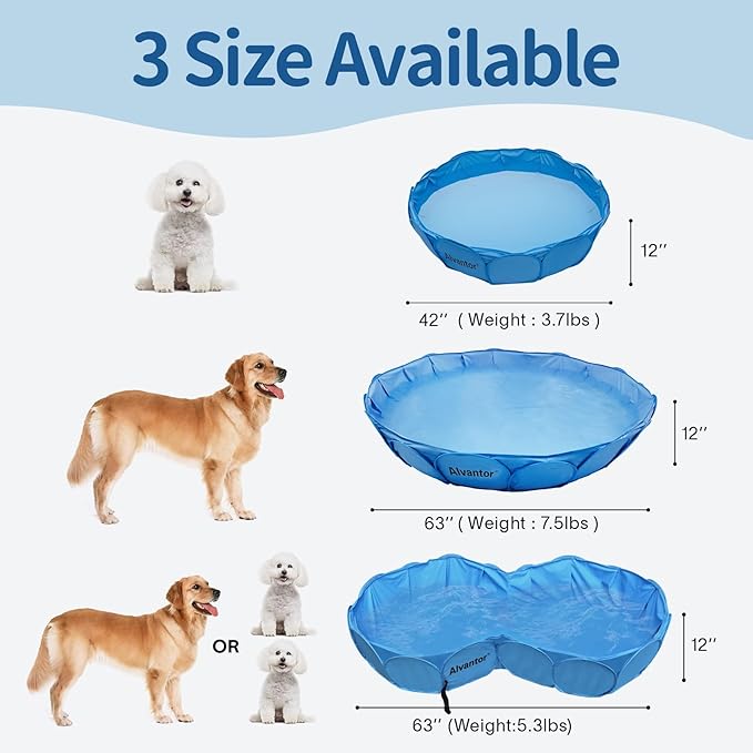 Alvantor Pet Double Swimming Pool Dog Bathing Tub, Hard Plastic Pools, Cat Puppy Shower Spa Foldable Portable Indoor Outdoor Pond Ball Pit 63"x35"x12" Patent Pending