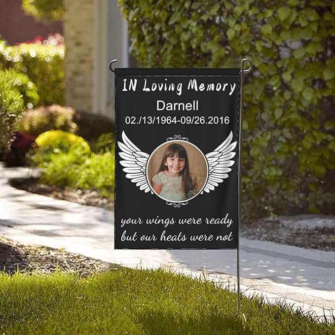 Custom Memorial Flag Personalized Garden Flag for Cemetery in Loving Memory with Photo Name Date Memory Garden Flags For Loss of Loved One Lawn Outdoor Double Sided Yard Flags (Memorial Funeral Flags 2, 28x40(in))