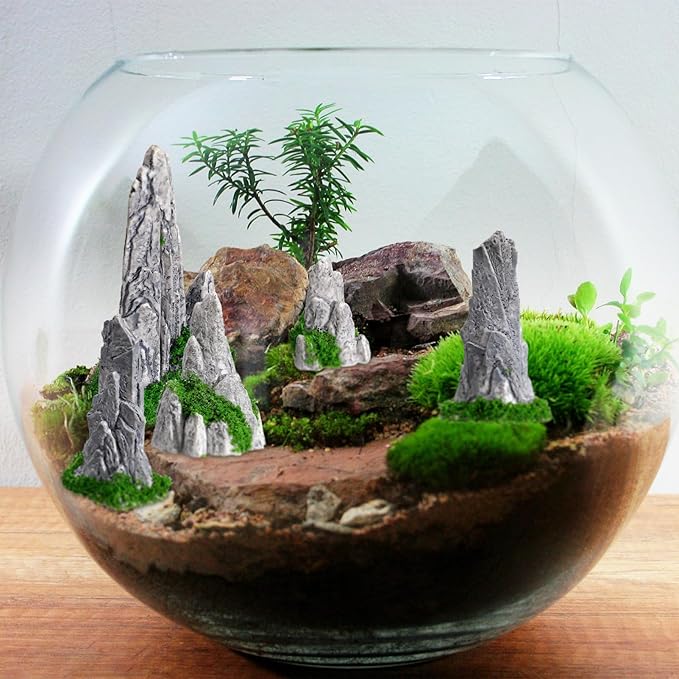 8Pcs Mini Rockery Zen Garden Accessories Mini Terrarium Decor, Miniature Mountain Bonsai Figurines for DIY Plant Pot