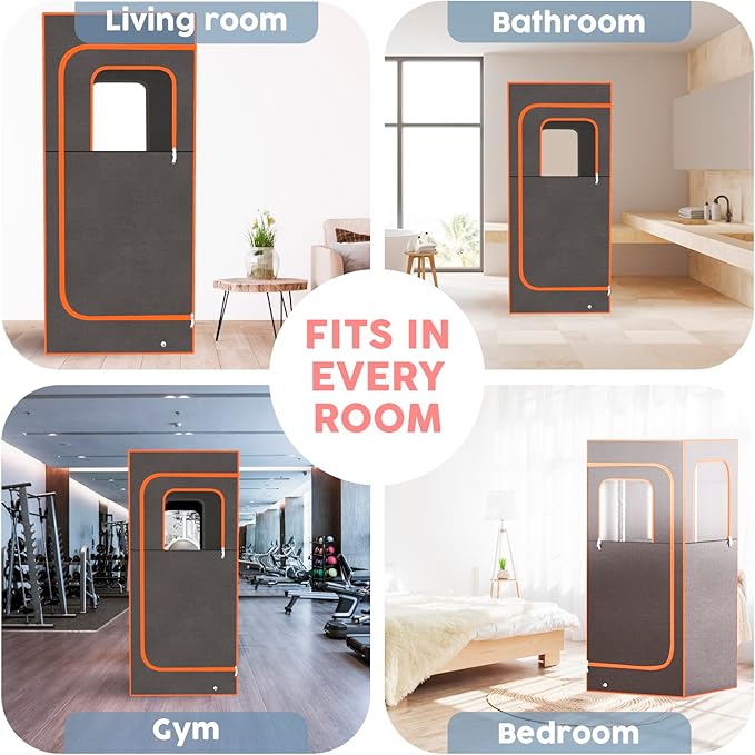 Adamson Full Size Portable Steam Sauna - Indoor Sauna Tent for Home Spa Relaxation + Boost Health and Recovery + 2.6L 1000W Steamer + Chair + Remote + Foot Massager - New - Nylon Orange