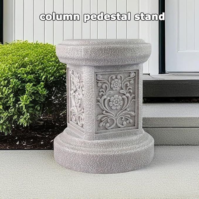 Classic Statuary Stand Outdoor Pedestal Sculpture Decor Plinth Base Riser, Garden or Home Resin Statuary Pedestal, 12.6" Tall, 7.1 Pounds, (Round)