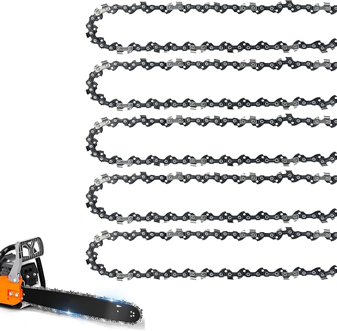 5 Pack 8 Inch Chainsaw Chain 33 Drive Links 3/8" LP Pitch .050" Gauge Fit Portland Harbor Freight 62896, 68862, 63190, 56808, Greenworks, Kobalt, Remington, Sun Joe 8" Chains- S33