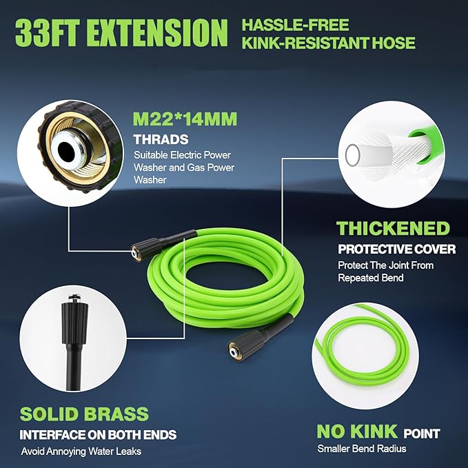 Professional Pressure Cleaner, 5000PSI Power Cleaner with Foam Cannon,4 Nozzles,33FT Hose and Soap Bottle, Car/Driveway/Patio Clean,Green