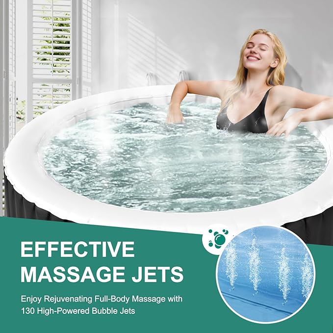 DoCred 4-6 Person Inflatable Hot Tub, 82" X 82" X 25" Round Blow up Portable Hot tub with 130 Bubble Jets, Large Outdoor Spa Bathtub Set Included Heater Pump, Insulated Cover and Filter