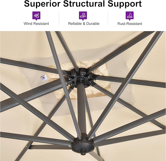 PURPLE LEAF 8 Feet Square Cantilever Umbrella Patio Umbrella with Base Outdoor Umbrella Aluminum with 360-degree Rotation for Garden Deck Pool Patio Beige