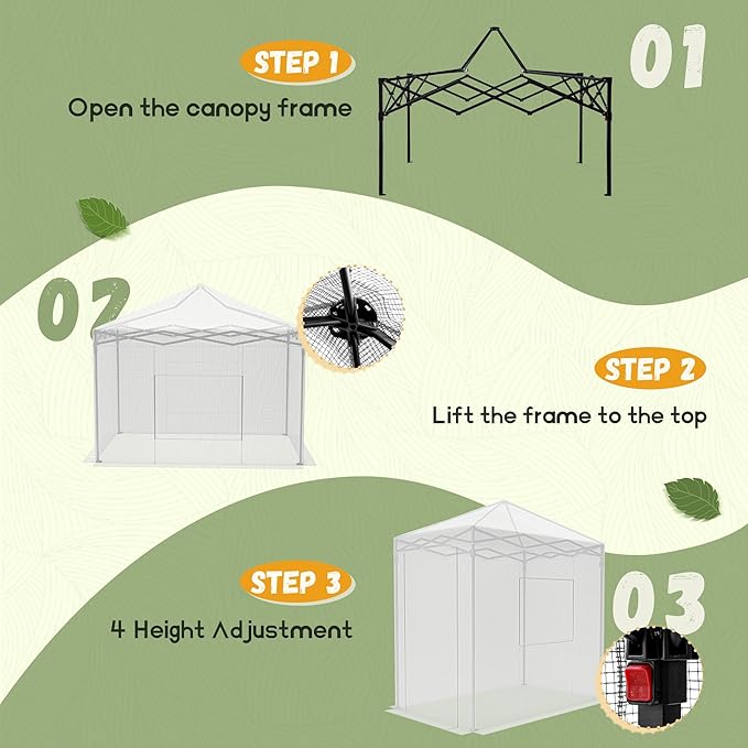 Devoko Walk-in Greenhouse, Portable Pop-in Green House with Zippered Door and 2 Roll-up Windows and PE Cover, Portable and Easy Assemble (White, 6x4 Feet)