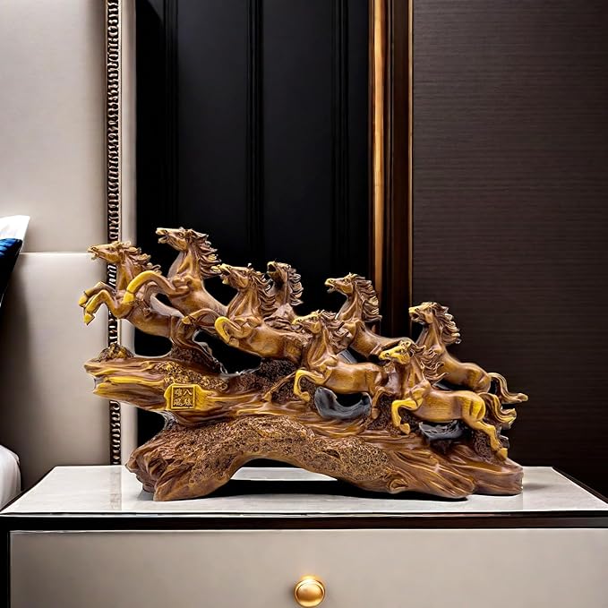 13.7 Inch Chinese Feng Shui Running Horses Statue Sculpture Frgurines Good Lucky Gift for FengShui Lover Desktop Display Decorative Decoration