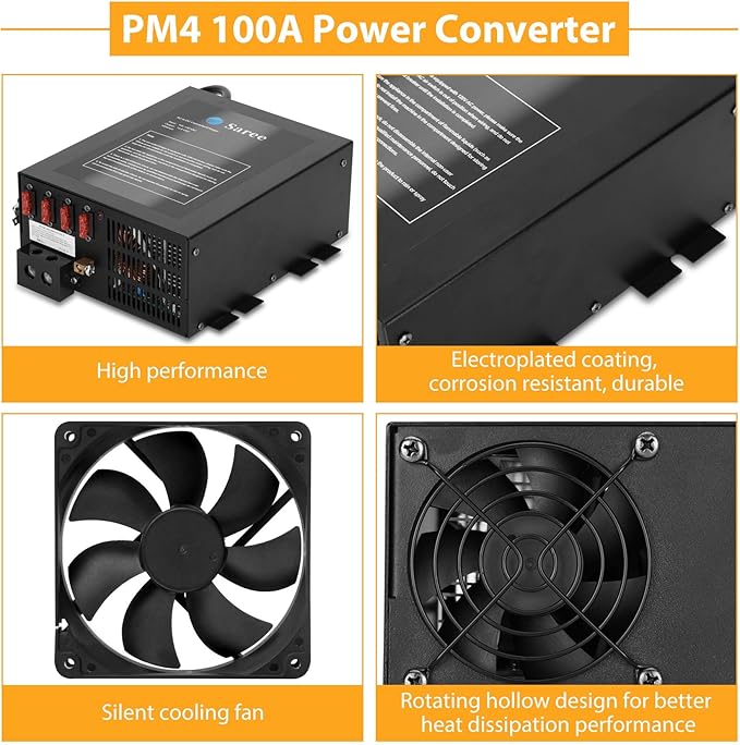 100A RV Power Converter 110VAC to 12VDC RV Converter 100Amp RV Power Converters Built-in 4 Stage Smart Battery Charger for Lithium Batteries RV Converters Fully Adjustable Output from 13V to 16.5V