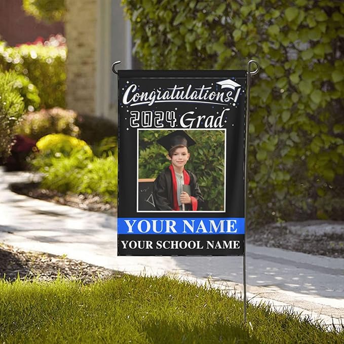 Personalized Graduation Garden Flag With Photo Name Custom Class Of 2025 Double-Sided Banner Congratulation Grad Yard Sign Outdoor Flags For Party Ceremony (Custom Graduation Flag, 28x40(in))