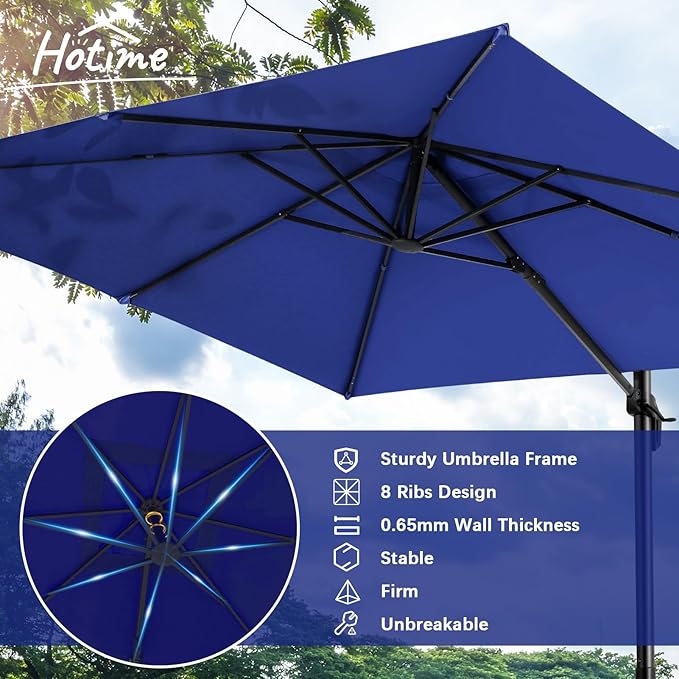 Hotime 10ft Patio Umbrella Outdoor Patio Windproof and Height adjustable, Heavy Duty Aluminum Square Offset Patio Umbrella Cantilever Pool Umbrella with 360°Rotation for Garden Deck Pool, Dark Blue