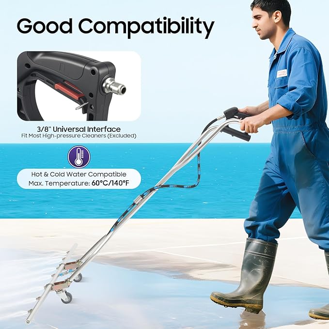 DYRABREST 39" Surface Cleaner Water Broom 5000 PSI Undercarriage Pressure Washer with 7 Nozzles, Professional Power Washer Broom Attachment for Hot and Cold Water Pressure Washer