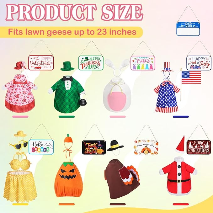 8 Set Seasonal Holiday Goose Outfits Hanging Signs Fall Halloween Christmas Porch Statue Outfits All Seasons Holiday 23" Goose Clothes Patio Lawn Outdoor Decors(Classic Style)