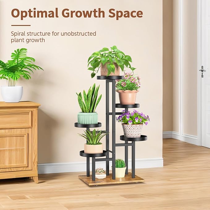 LASZOLA Black 5 Tier Plant Stand Indoor Heavy Duty Rack for Modern House Planter, Metal and Wooden Vertical Organizer Decor Narrow Bathroom Floor, Sturdy Multi Level Flower Holder Raised, Cat Proof