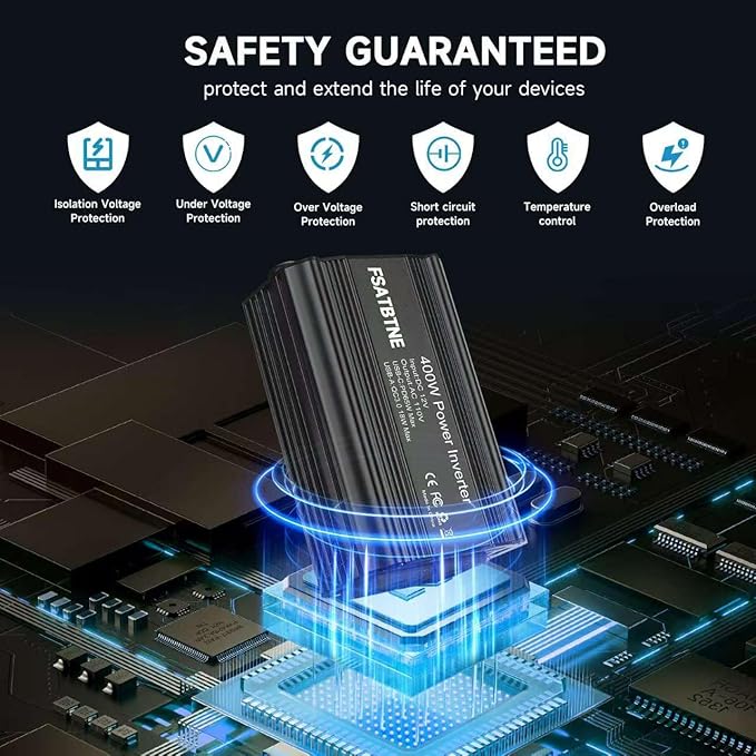 400W Power Inverter, FSATBTNE DC 12V to 110V AC Car Plug Adapter Outlet Converter with [65W PD USB-C] & [18W QC USB-A] Fast Charging Ports and 2 AC Outlets Car Power Inverters for Vehicles Black