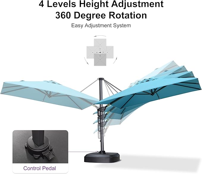 PURPLE LEAF 8' X 8' Patio Umbrella with Wheeled Base for Pool 7' High Offset Outdoor Cantilever Umbrella Swimming Pool Umbrella with 360°Rotation for Poolside Turquoise Blue