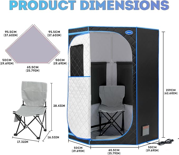 Portable Full Size Infrared Sauna for Home,Pentagonal Size Far Infrared Sauna,One Person Sauna Tent with Heating Foot Pad, Portable Chair, (L38 x W38 x H63, Black)