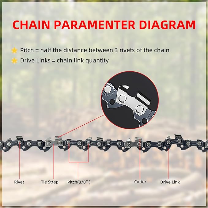 18 Inch Chainsaw Bar & Chain Combo 3/8" LP Pitch .050" Gauge 62 Drive Links 18" Replacement Chain Low-Kickback Chainsaw Chains Compatible with Echo, Poulan, Craftsman and More (2Chains + 1Bar)