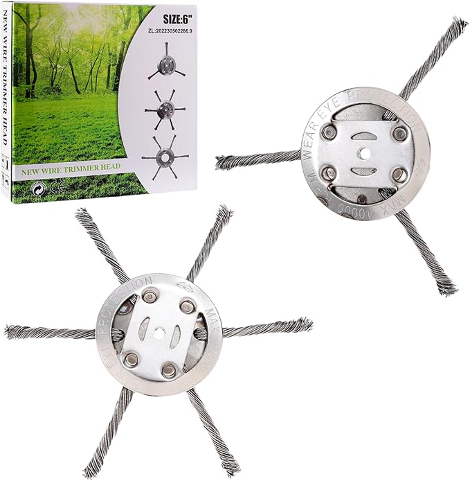 6 Inch Steel Wire Rotary Weed Brush Cutter Trimmer Head Weed Cutter Eater Blade for Moss Grass Rust Removal, Paving Stone, Pavement Joints or Driveway