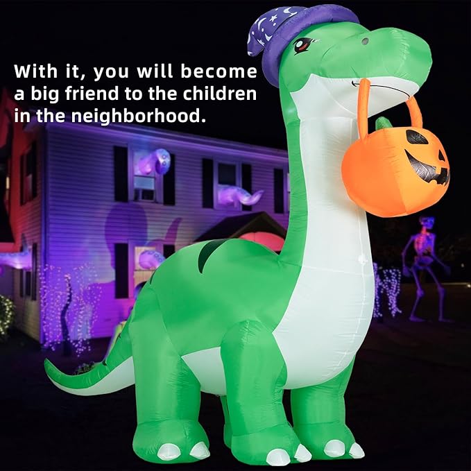 ININ 10FT Giant Halloween Inflatable Dinosaur Decorations Outdoor,Halloween Blow Up Yard Decorations Built-in LED Lights,Halloween Party Decor,for Yard/Lawn/Garden.