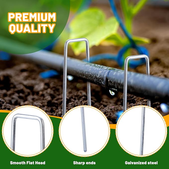 12 Inch Hot-dip Galvanized Landscape Staples, 100 Pack 10 Gauge Garden Stakes, Ground Staples for Securing Weed Fabric Barrier, Garden Hose Stake, Artificial Turf Stakes and Fencing