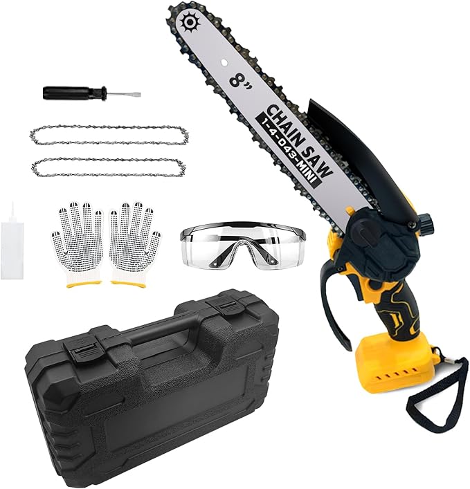 Cordless Mini Chainsaw 8 inch for Dewalt Battery 20v Max, Auto-Oiler, Hand Held Chain Saw Battery Powered for Wood Cutting, Brushless Battery Tree Saw for Tree Trimming/Pruning(Tool Only)