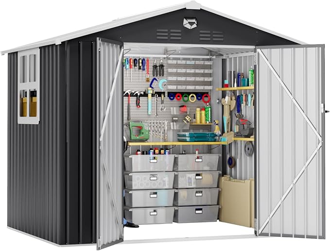8x6 FT Outdoor Storage Shed, Metal Shed with 1 Window & Lockable Door, Heavy Duty Tool Sheds, Outside Waterproof Storage Building