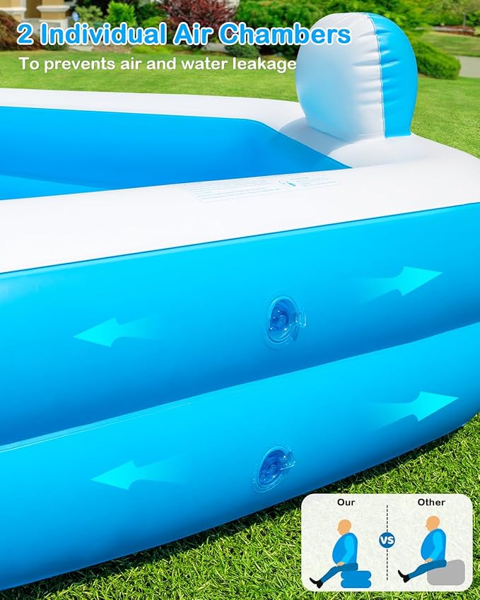 Inflatable Pool for Adults, 77" X 71" X 22" Large Blow Up Pool with Pump, Oversized Thickened Full Size Family Swimming Pools for Outdoor Backyard Summer Water Party Indoor Use