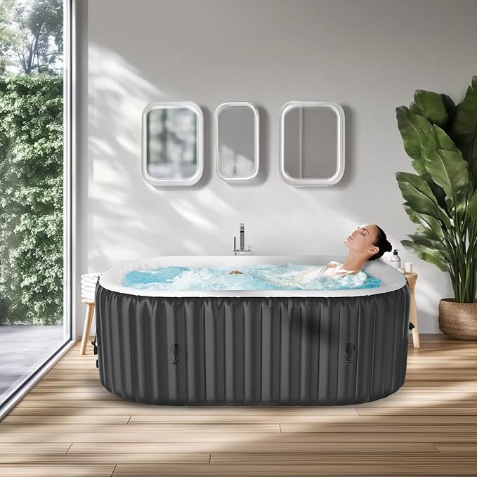 LILYPELLE 1-2 Person Inflatable Hot Tub, Oval Portable Hot Tub with 100 Bubble Jets, Large Outdoor Spa Bathtub Set Included Heater Pump, Filter and Insulated Cover, 75" X 47" X 25"